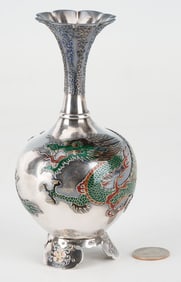 Japanese Enameled Silver Vase