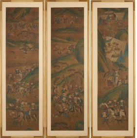 3 Chinese Framed Scrolls incl. Mongolian Hunting Scenes
