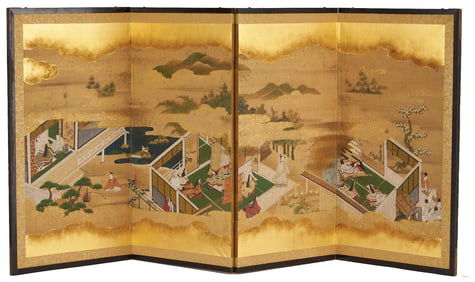 Tale of Genji Japanese Screen, Edo Period