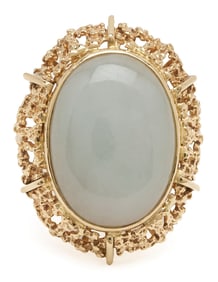 18K Yellow Gold & White Jade Ring