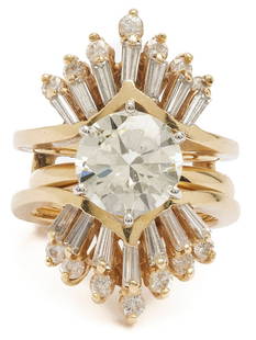 2.69 Ct. Diamond Engagement Ring & Jacket, GIA Report: 1st item: Ladies' 14K yellow gold solitaire engagement ring featuring one (1) round brilliant cut diamond weighing 2.69 carats, Clarity-VVS2, Color-L. Measuring 9.26 - 9.37 x 5.18 mm. Very good cut, g
