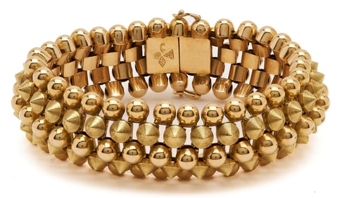 18K Gold Italian Etruscan Revival Link Bracelet by Oreste Guidi