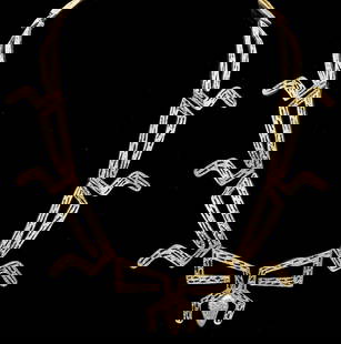 18K Gold & Diamond Necklace by Ilias Lalaounis: 18K Yellow Gold Ladies' Brutalist Necklace by Ilias Lalaounis, featuring twenty-five (25) round brilliant cut diamonds, approximately 0.75 carats total, Clarity-VS2, Color-H. The necklace is marke