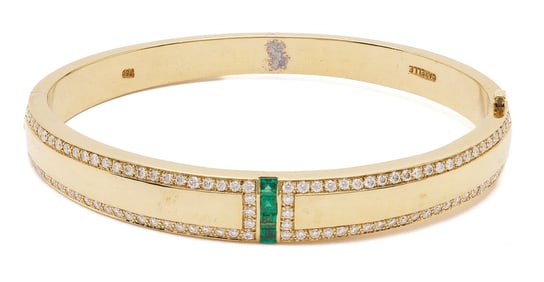 Carelle 18K Gold Diamond & Emerald Bangle Bracelet