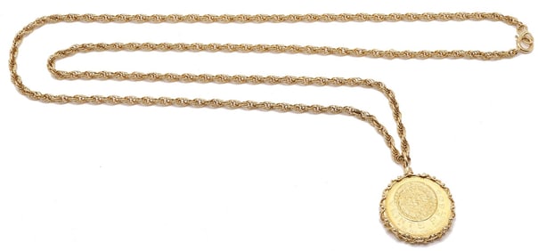 14K Gold Necklace w/ Mexican 1959 Veinte Peso Gold Coin