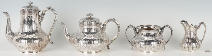 Aesthetic Movement Sterling Silver 4 pc Tea Service