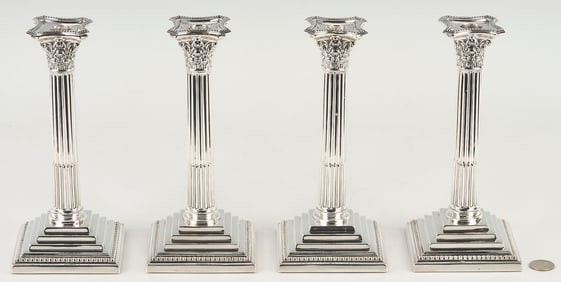 4 English Sterling Candlesticks, James Dixon & Sons