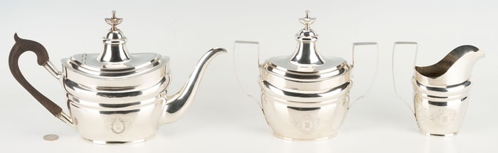 3 pc Federal Coin Silver Tea Set, Riker & Clapp