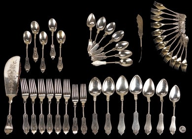 41 pcs Twist Handle Sterling and Coin Silver Flatware