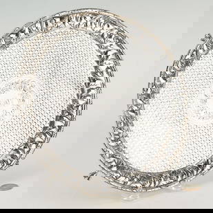 S. Kirk & Son Baltimore Coin Silver Tray: Samuel Kirk & Son, Baltimore, Maryland, coin silver footed tray, c. 1880, featuring an acanthus repousse border and floral engraved center medallion monogrammed GWC, with broad diaper border,