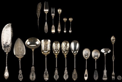 17 Twist Handle Coin Silver Serving Pieces
