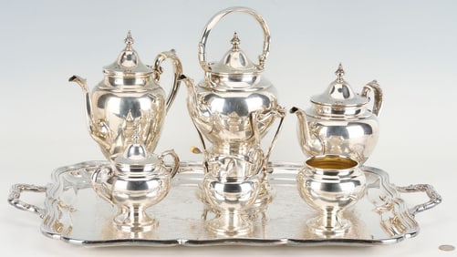 6 Pc. Gorham Puritan Sterling Tea Set plus Silverplated Tray