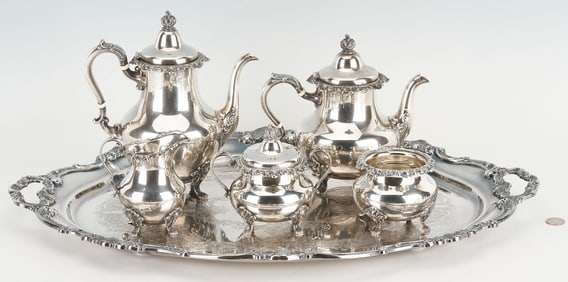 Gorham Strasbourg Sterling Tea Set, 5 pcs Plus s/p Tray