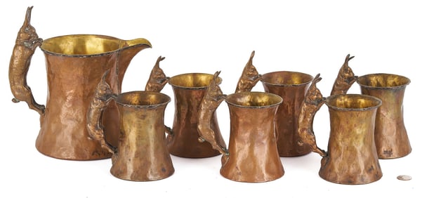 Attr. Joseph Heinrichs, Set of Copper Cups & Pitcher