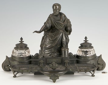 Grand Tour Neoclassical Bronze Figural Inkstand, Likely French