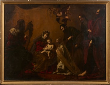 17th C. Italian School O/C Religious Painting, Mystic Marriage of St. Catherine