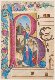 Illuminated Manuscript Leaf w/ Nativity