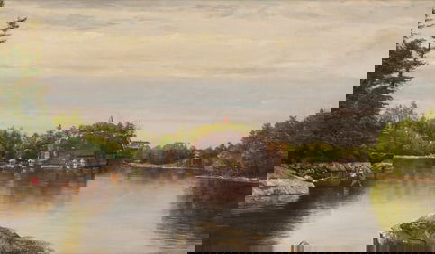 Nelson Augustus Moore O/C Landscape Painting, Lake Mohonk, New York
