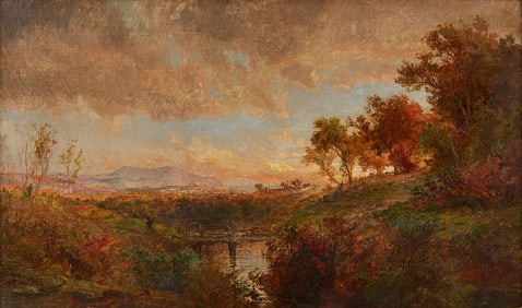 Jasper Francis Cropsey O/C Autumn Landscape, Along the Delaware, ex-Christies