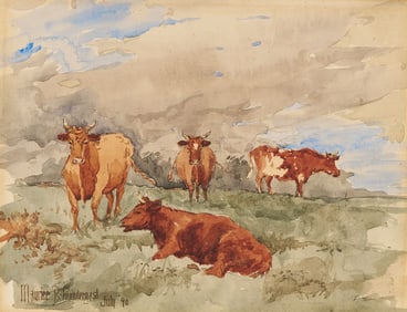 Maurice Prendergast W/C Landscape with Cattle plus Catalog Raisonne
