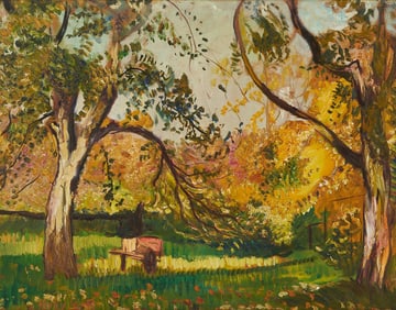 Hayley Lever O/B landscape painting, "Caldwell, NJ 1935"