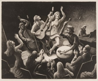 Thomas Hart Benton Signed Lithograph, Youth Music