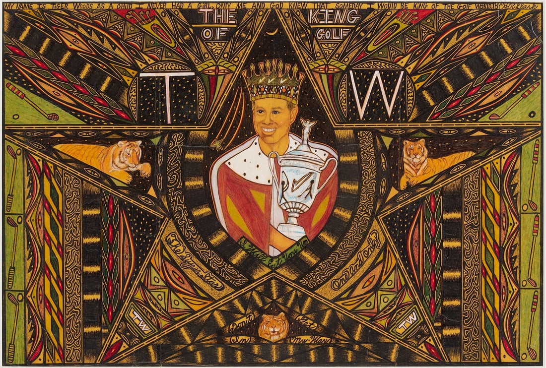 Henry Ray Clark Drawing, Tiger Woods, King of Golf (1 of 9)