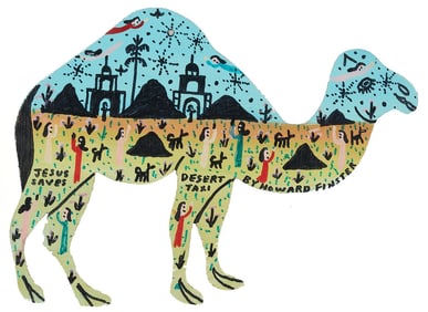 Howard Finster Folk Art Wood Cutout, Camel
