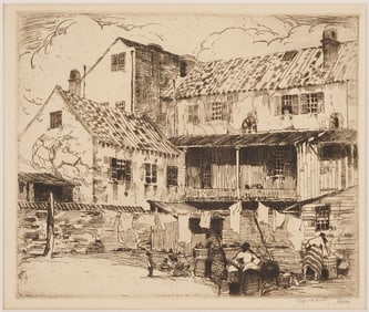 Alfred Hutty Etching, In Bedon's Alley, Charleston, SC