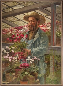 Carl Gutherz O/C Painting, French Gardener, Likely Godefroy-Lebeuf, Paris Exposition 1889