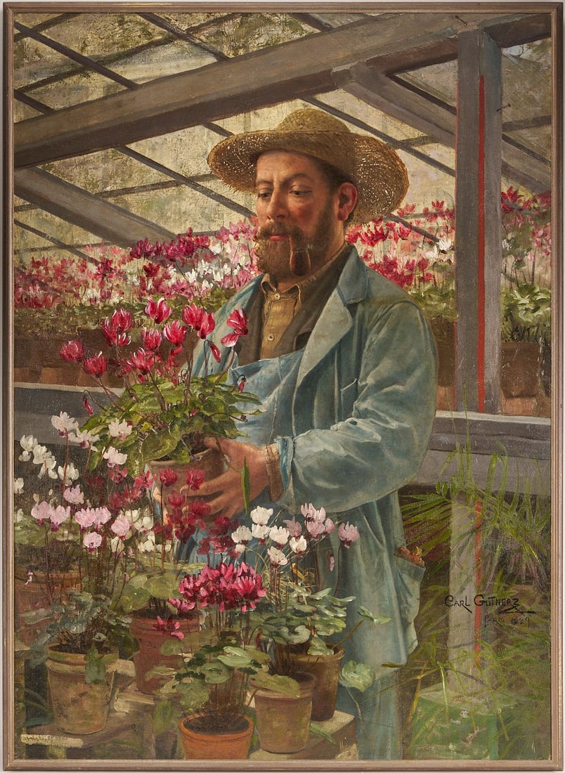 Carl Gutherz O/C Painting, French Gardener, Likely Godefroy-Lebeuf, Paris Exposition 1889 (1 of 18)