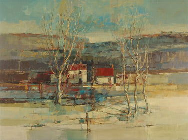 Anton Weiss O/C Modernist Winter Landscape Painting, Tennessee