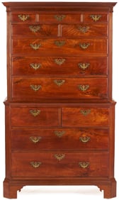 Southern Coastal Chippendale Walnut Chest on Chest