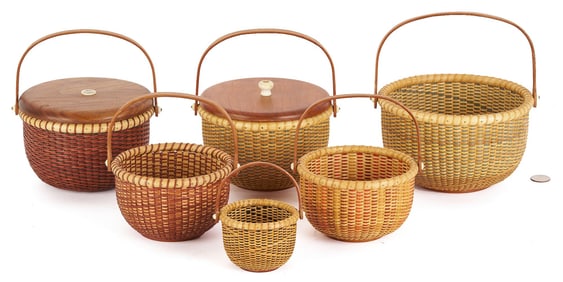6 Robert Thress Nantucket Baskets With Handles