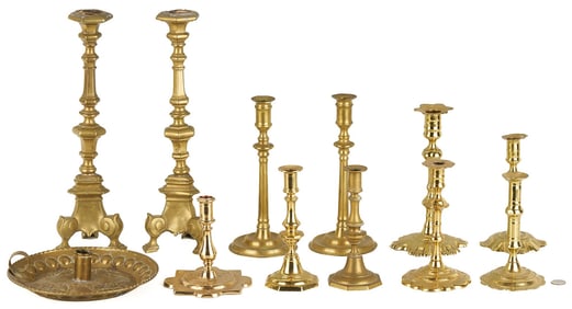 Collection of 12 early Brass Candlesticks