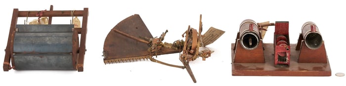 3 US Patent Models: Grain Dryer 1867; Stalk Cutter 1878; Harvester 1880