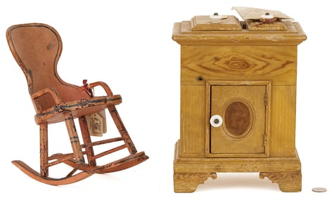 19th C Patent Model Miniature Rocking Chair and Refrigerator