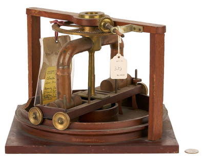 US Patent Model Grain and Fruit Drier, 1858: US Patent Model "Grain and Fruit Drier", by C.A. Haskins and G. Macardle, (Patent No. 22,144, November 23, 1858). Original model with hanging tag; brass, copper, wood
