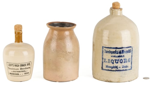 2 West TN Advertising Liquor Jugs & West TN Pottery Jar