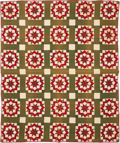 Middle TN Red and Green Carpenter's Wheel Pattern Quilt
