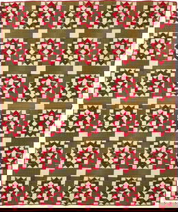 Middle TN Red and Green Carpenter's Wheel Pattern Quilt: Middle Tennessee, Lewisburg History, hand pieced and quilted, Brunswick or Carpenter&#39;s Wheel pattern cotton quilt. Consisting of&nbsp;solid red, green, and white cotton fabrics and a white cotton