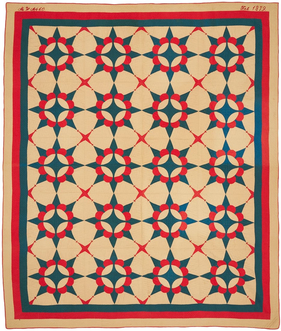 Southern "King David's Crown" Pattern Quilt, Signed and Dated (1 of 13)