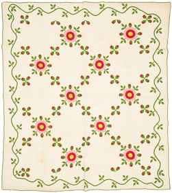 Antique Southern Quilt, Whig Rose c. 1860