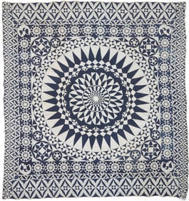 Exhibited Blue & White Patriotic Medallion Quilt Top