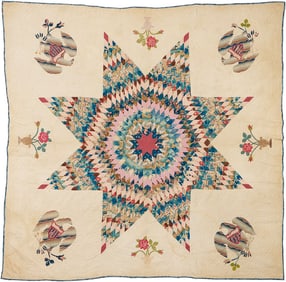 Exhibited Patriotic Quilt, Colorful Medallion Star with Eagles
