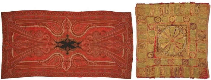 Antique Indian Kashmir Shawl & Metallic Embroidered Textile