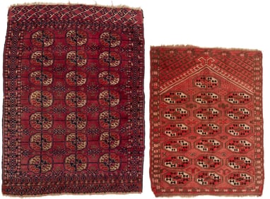 2 Antique Turkmen Rugs, Ersari Prayer Rug & Tekke Floor Rug