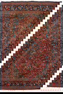 Persian Kashan Medallion Rug, 5 ft x 3.5 ft: Persian Kashan rug with a central blue ground medallion within a large central red medallion flanked by blue spandrels within three primary spandrels, overall scrolling foliate designs.&nbsp;5 ft. 2 i