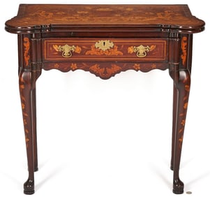 Dutch Marquetry Inlaid Mahogany Card Table