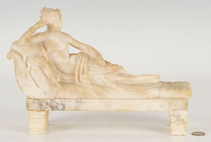 Classical Alabaster Figure on Couch, Pauline Bonaparte after Canova